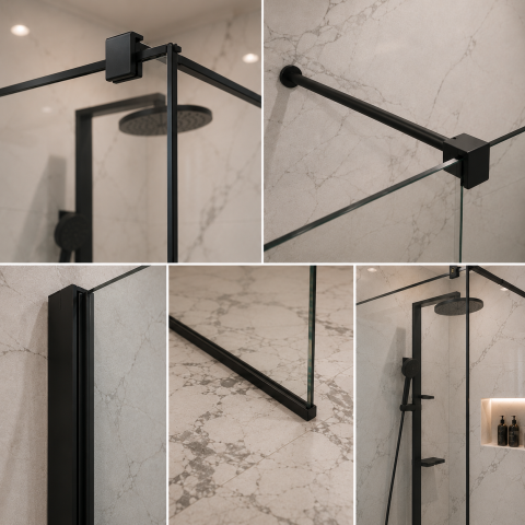 Paravan dus Walk-In 90x195cm, Sticla cu print, Securizata, 8 mm, Profil metalic rezistent 4.5mm, Negru [1]
