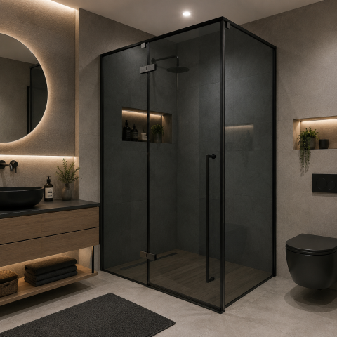 Obiecte sanitare - Paravan dus Walk-In 90x90x195cm, Sticla securizata 8 mm, Profil metalic rezistent, Gri