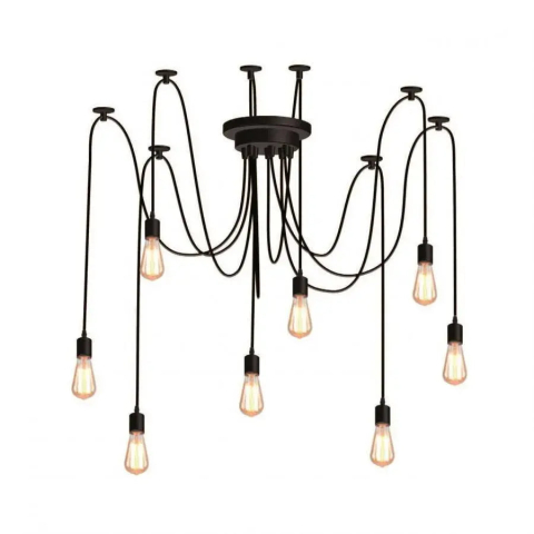 Candelabre LED Cristal Moderne - Pendul Paianjen 8xE27, Negru, Metal, 730/8