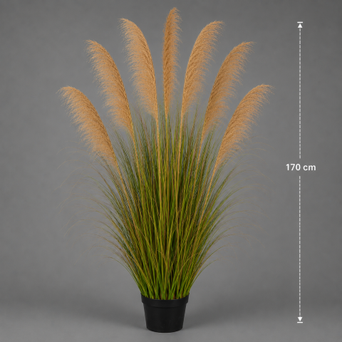 Planta decorativa in ghiveci, 7 fire, 170cm, Stuf Artificial si Iarba, Material Textil si Plastic, Verde Tomnal [1]