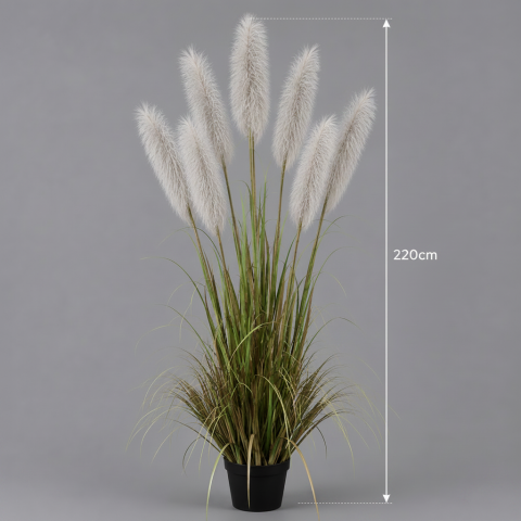 Planta decorativa in ghiveci, 7 fire, 220cm, Stuf Artificial, Material Textil si Plastic, Verde si Gri [1]