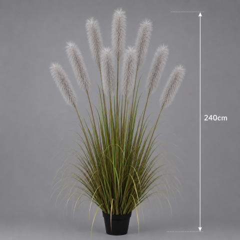 Planta decorativa in ghiveci, 9 fire, 240cm, Stuf Artificial, Material Textil si Plastic, Verde si Gri [1]
