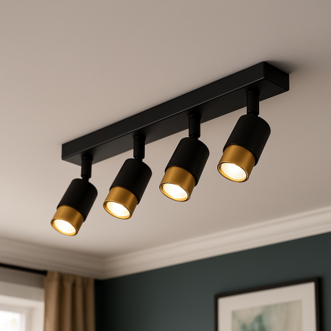 Lampi & Aplice Smart - Proiector LED cu 4xGU10 Proiectoare, Auriu, Metal si Acril