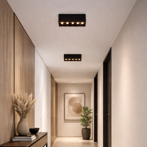 Becuri LED Smart - Proiector LED Liniar Aplicat Grila 8W, Lumina Neutra 4000K, 5 surse, 14 x 3.5 x 6.5 cm