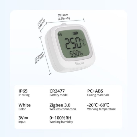 Senzor Temperatura si Umiditate SONOFF SNZB-02WD, Zigbee 3.0, IP65, cu Display LCD - Copie [4]