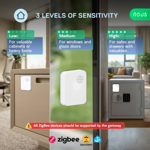 Senzor Vibratii Smart NOUS E14 Zigbee 3.0, alarma anti-efractie cu sirena puternica, notificari aplicatie, compatibil Alexa/Google Assistant [3]