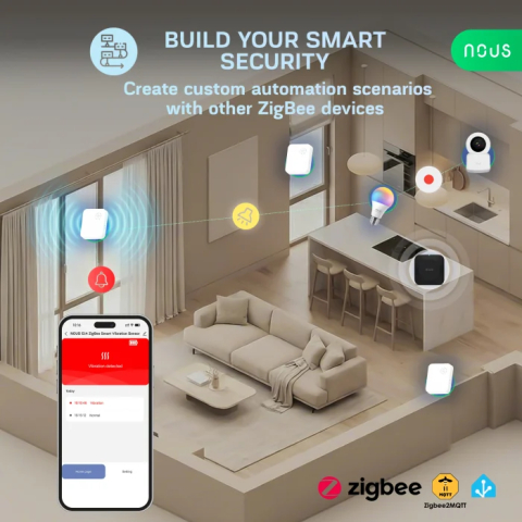 Senzor Vibratii Smart NOUS E14 Zigbee 3.0, alarma anti-efractie cu sirena puternica, notificari aplicatie, compatibil Alexa/Google Assistant [5]