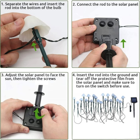 Set 30 lampi solare LED Rovo 01-Alb, ciupercute, lumina alb cald, 6.5m, 8 moduri [3]