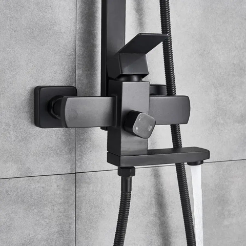 SET Coloana de dus, Inox, Para Patrata, Efect Ploaie, 3 Functii, Montare Pe Perete, Negru Satin, Accesorii Incluse, HS007 [2]