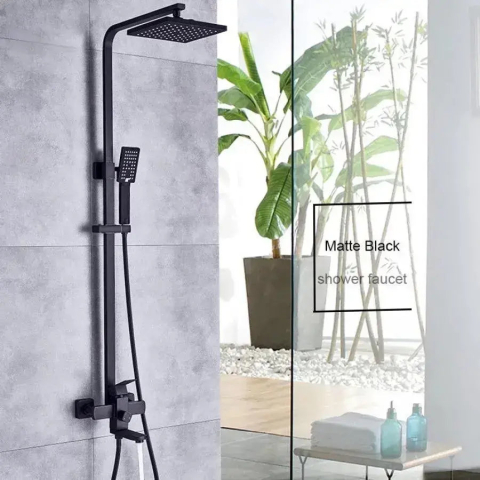 Baterii baie & bucatarie - SET Coloana de dus, Inox, Para Patrata, Efect Ploaie, 3 Functii, Montare Pe Perete, Negru Satin, Accesorii Incluse, HS007