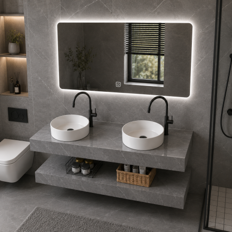 Set Mobilier ARQON Duo pentru Baie, 140cm, 3 Piese, Gri [1]