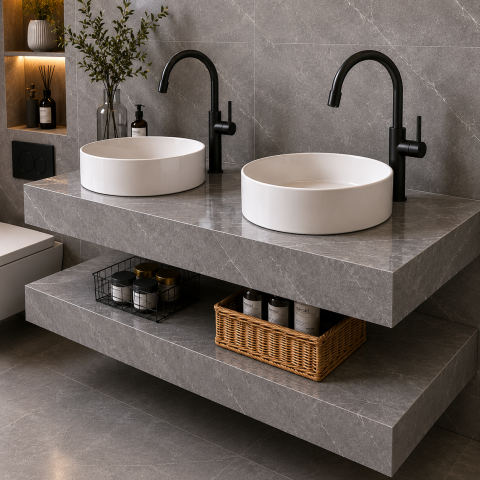 Set Mobilier ARQON Duo pentru Baie, 140cm, 3 Piese, Gri [2]