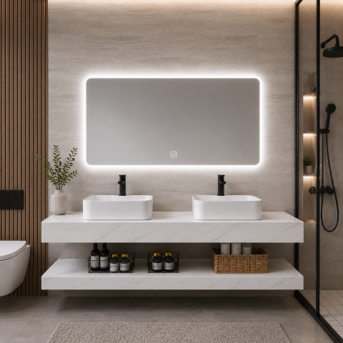Produse Alessandro - Set Mobilier AVEN Duo pentru Baie, 140cm, 3 Piese, Alb