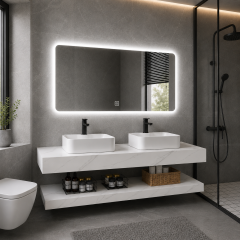 Set Mobilier AVEN Duo pentru Baie, 140cm, 3 Piese, Alb [2]