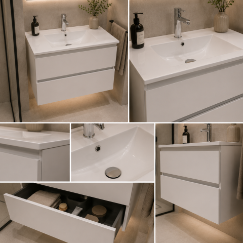 Set Mobilier BELO pentru Baie, Dulap Lavoar, 2 Sertare, Alb [1]