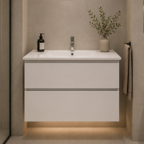 Produse Alessandro - Set Mobilier BELO pentru Baie, Dulap Lavoar, 2 Sertare, Alb