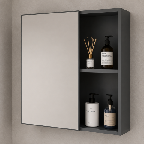 Set Mobilier EVOQ pentru Baie ,Dulap Lavoar+Dulap Oglinda 80cm, 2 Piese, Gri si Alb [3]
