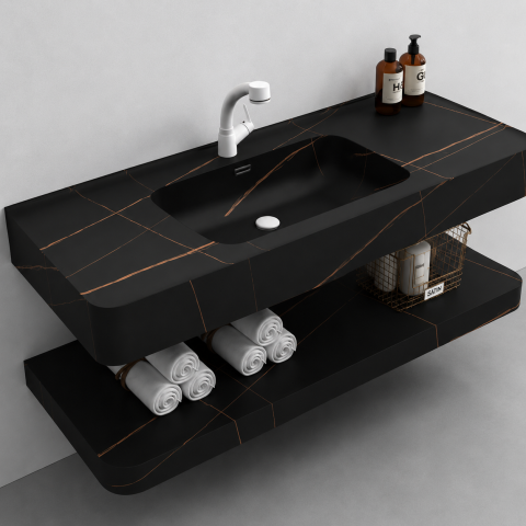 Set Mobilier KRISS pentru Baie, 60cm, 3 Piese, Negru [1]
