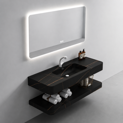 Obiecte sanitare - Set Mobilier KRISS pentru Baie, 80cm, 3 Piese, Negru