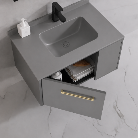 Set Mobilier NOVA pentru Baie, Dulap Lavoar + Dulap Oglinda 60cm, 2 Piese, Gri [3]