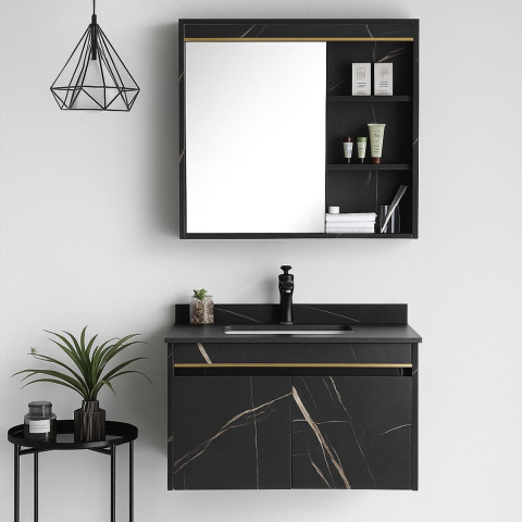Set Mobilier pentru Baie 60x50cm 2 Piese Negru [2]
