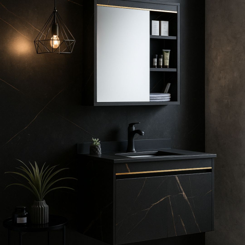 Mobilier baie - Set Mobilier pentru Baie 60x50cm 2 Piese Negru