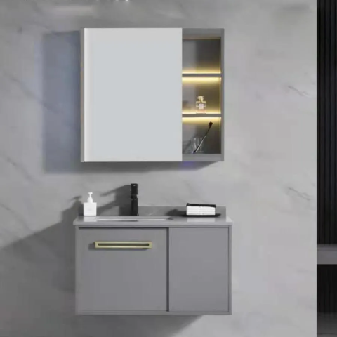 Mobilier baie - Set Mobilier pentru Baie 80x47cm 3 Piese Gri