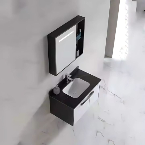 Set Mobilier pentru Baie CRETA, 60x50cm, 2 Piese, Negru si Alb [1]