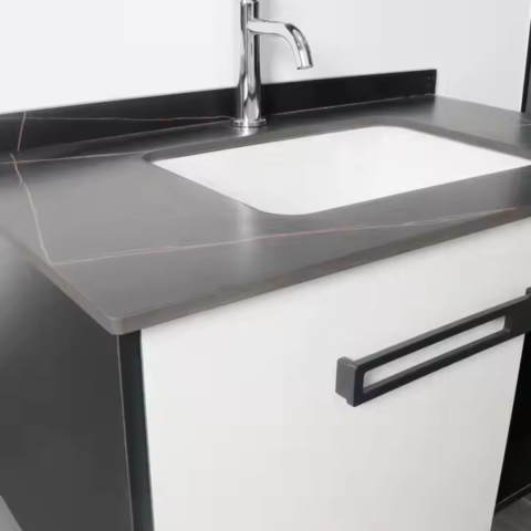 Set Mobilier pentru Baie CRETA, 80x40cm, 2 Piese, Negru si Alb [1]