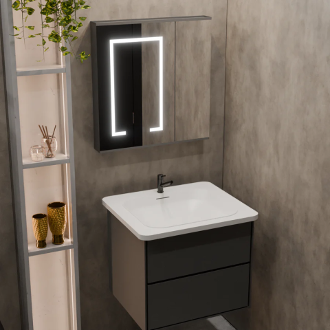 Set Mobilier pentru Baie SANTORINI, 60x50cm, 2 Piese, Gri si Alb [3]