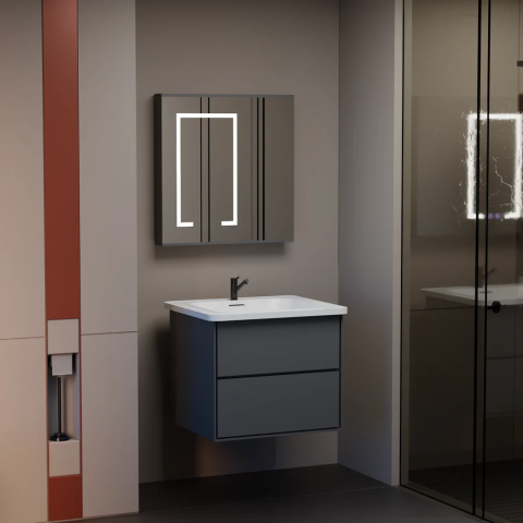 Mobilier baie - Set Mobilier pentru Baie SANTORINI, 60x50cm, 2 Piese, Gri si Alb