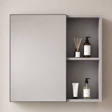 Set Mobilier TIVOLI pentru Baie , Dulap Lavoar+Dulap Oglinda 60cm, 2 Piese, Gri si Alb [2]