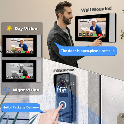 Kit Video-interfon pentru casa-vila conexiune cu 2 fire, WiFi control aplicatie, monitor-video interior si unitate exterioara cu 1 buton protectie IP 65 [8]