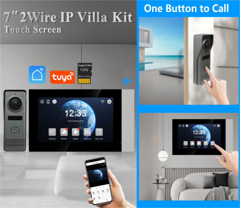 Kit Video-interfon pentru casa-vila conexiune cu 2 fire, WiFi control aplicatie, monitor-video interior si unitate exterioara cu 1 buton protectie IP 65 [4]