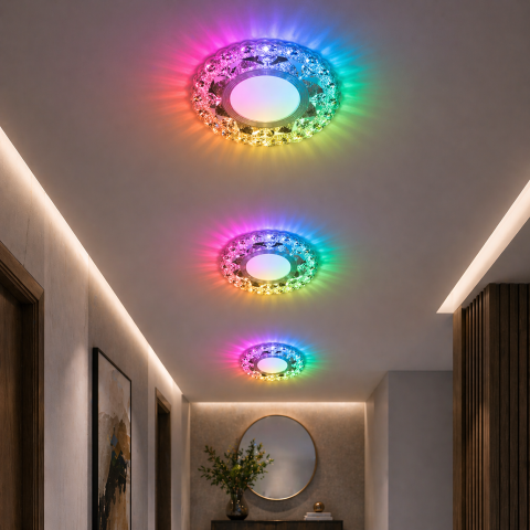Spot LED ORBITA, 5W, Rotund, Lumina Rece + RGB, Alb, Rasina si Sticla [3]