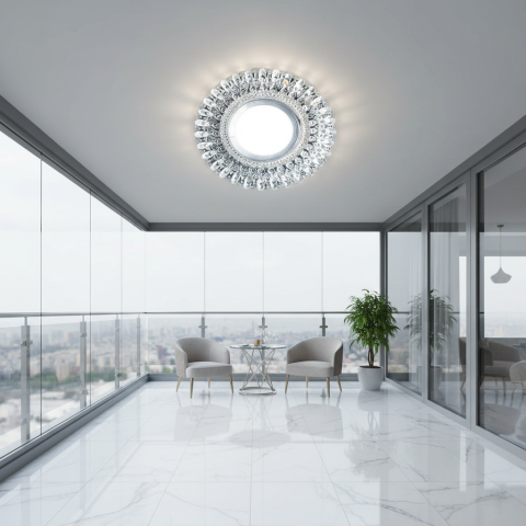Becuri LED Spoturi - Spot LED ORBITA, 5W, Rotund, Lumina Rece + RGB, Alb, Rasina si Sticla