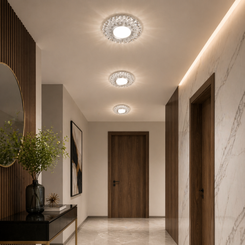 Becuri LED Spoturi - Spot LED ORBITA, 5W, Rotund, Lumina Rece + RGB, Alb, Rasina si Sticla