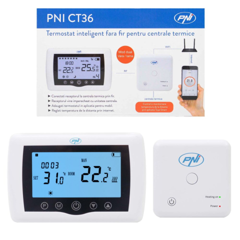 Termostate Smart - Termostat inteligent PNI CT36 fara fir, cu WiFi, control prin Internet, pentru centrale termice, APP TuyaSmart