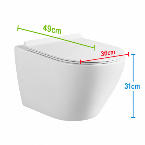 Toaleta Suspendata Fara Rama NUNAVUT, Evacuare Orizontala (P-Trap) 18 cm, 49x36x31cm,Alb [2]