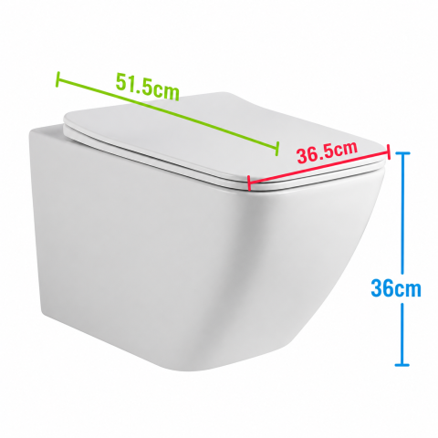 Toaleta Suspendata Fara Rama NUNAVUT, Evacuare Orizontala (P-Trap) 18 cm, 51.5x36.5x36cm,Alb [2]