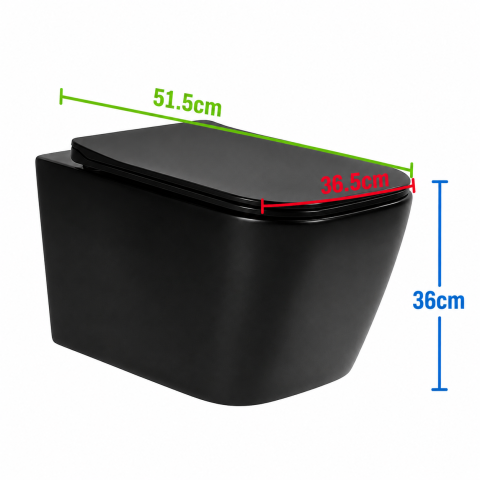 Toaleta Suspendata Fara Rama NUNAVUT, Evacuare Orizontala (P-Trap) 18 cm, 51.5x36.5x36cm,Negru [2]