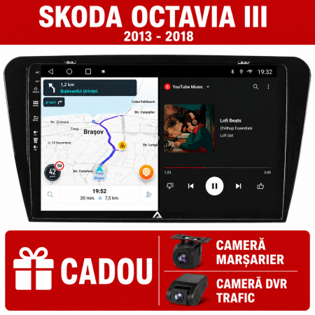 NAVIGATII DEDICATE - Navigatie Skoda Octavia 3 (2013-2018), Android, A-Octacore / 4GB RAM + 64GB ROM, 10.1 Inch - AD-BGA10004+AD-BGRKIT026 AUTODROP  + CAMERE