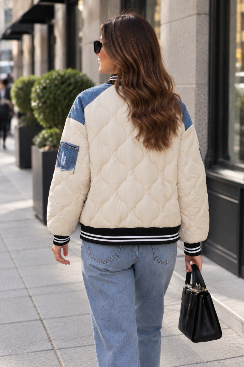 ✨ Geacă damă matlasată cu inserții din denim [3]