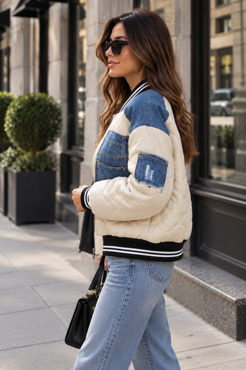 ✨ Geacă damă matlasată cu inserții din denim [2]