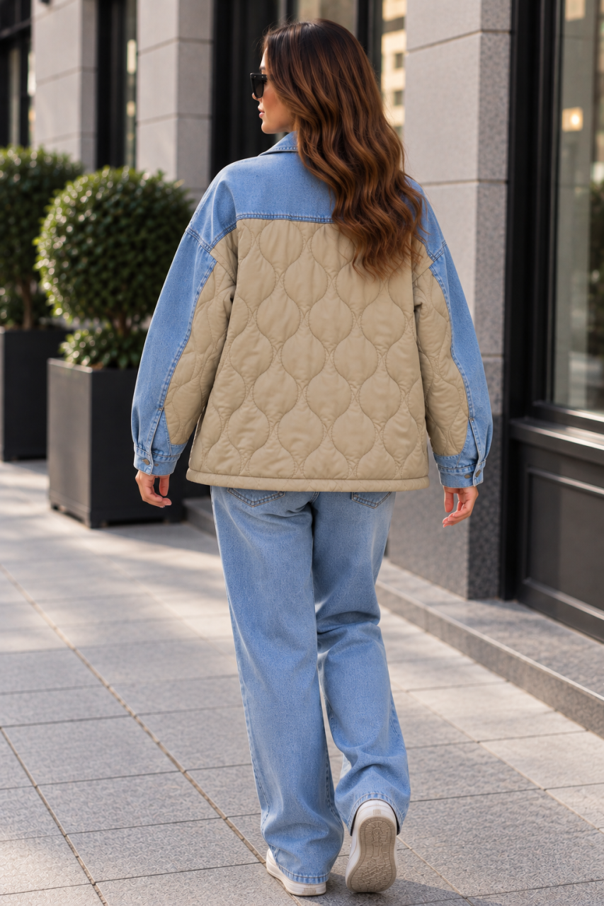 Geacă damă oversize din denim și material matlasat [4]