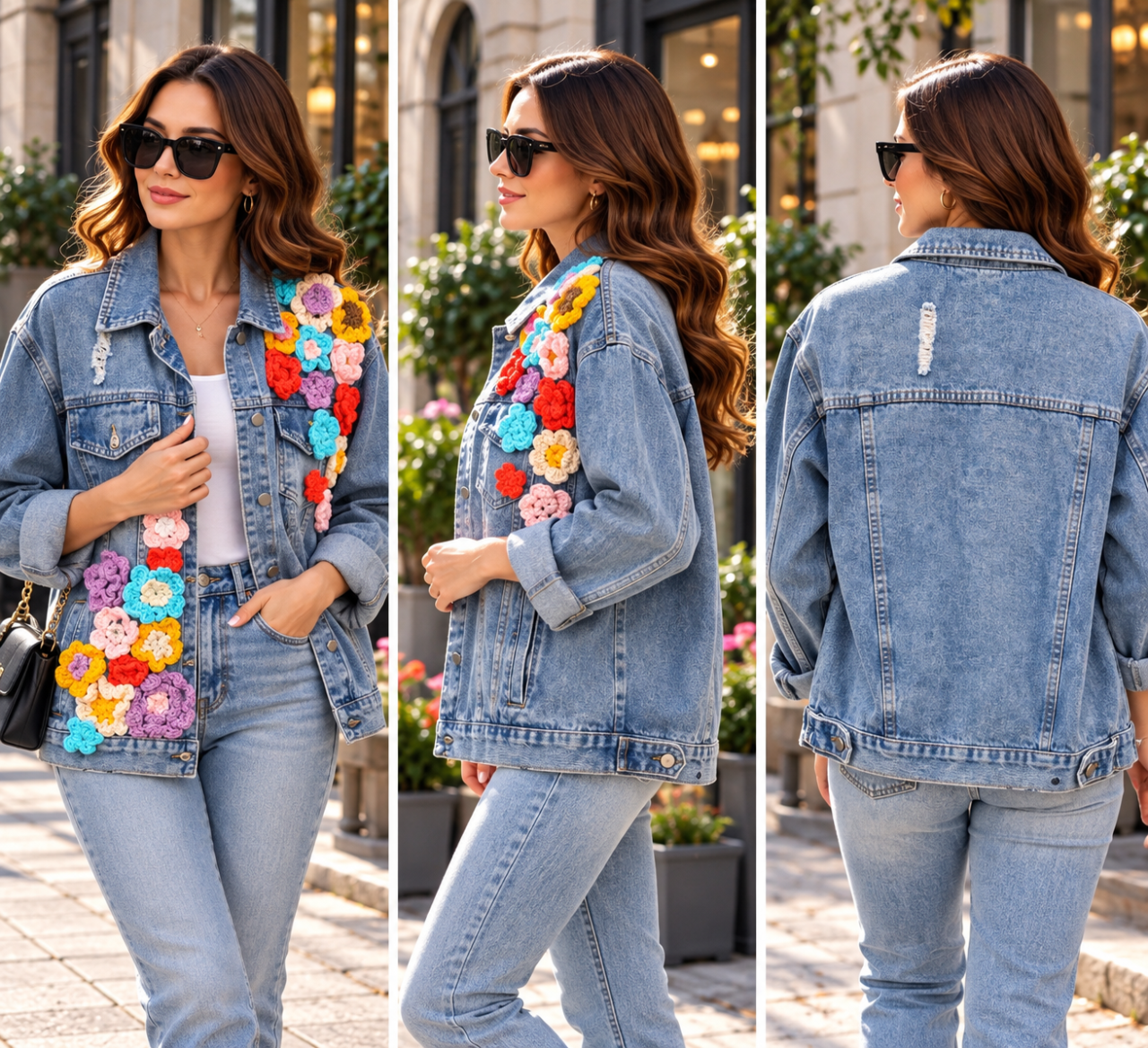 Geacă din denim cu flori croșetate, un plus de culoare și originalitate! [4]