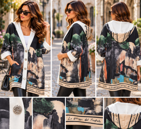 Cardigan oversize cu imprimeu artistic [3]