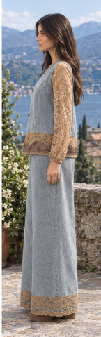 ✨ Compleu elegant din denim cu dantelă maro [1]