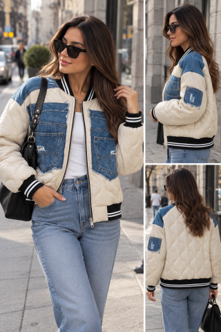 ✨ Geacă damă matlasată cu inserții din denim [3]