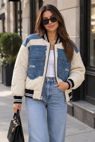 Produse - ✨ Geacă damă matlasată cu inserții din denim